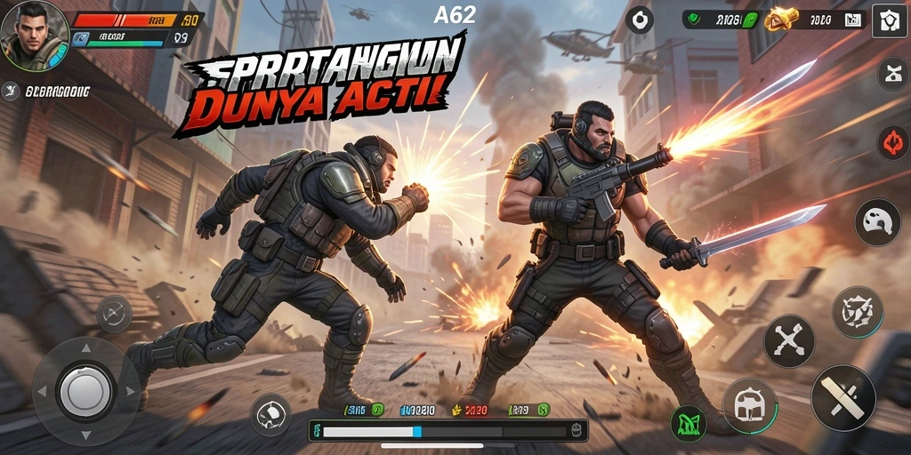 Tangkapan layar game AA62 menampilkan aksi pertempuran yang mendebarkan.