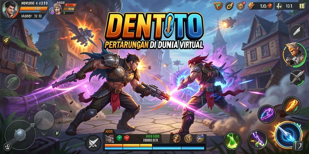 Screenshot DENTOTO menampilkan aksi pertarungan mendebarkan antar karakter.