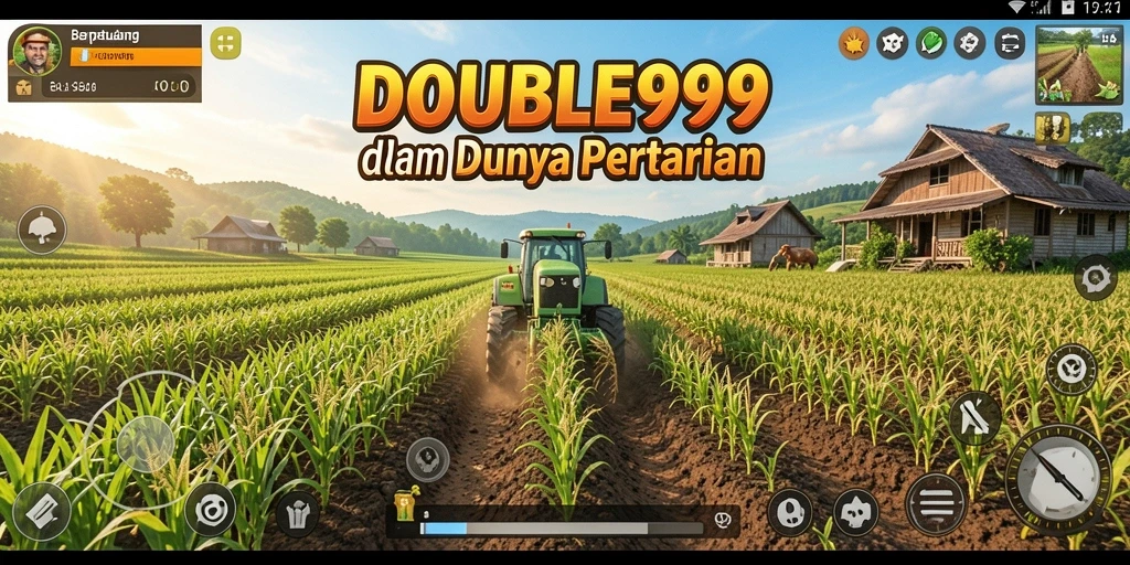 Tampilan gameplay DOUBLE999 dengan kebun yang subur dan hewan ternak yang menggemaskan.