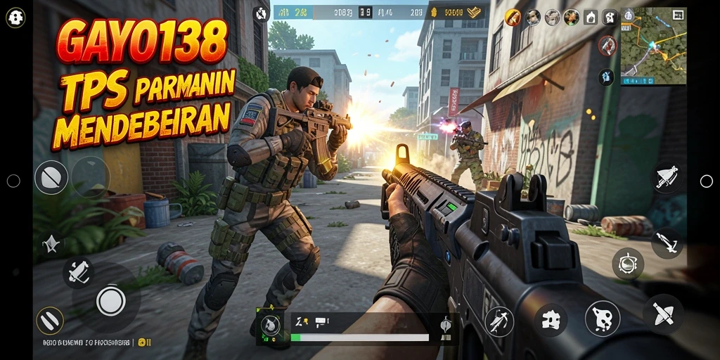 Tampilan gameplay mendebarkan dari GAYO138 dengan aksi tembak-menembak intens.