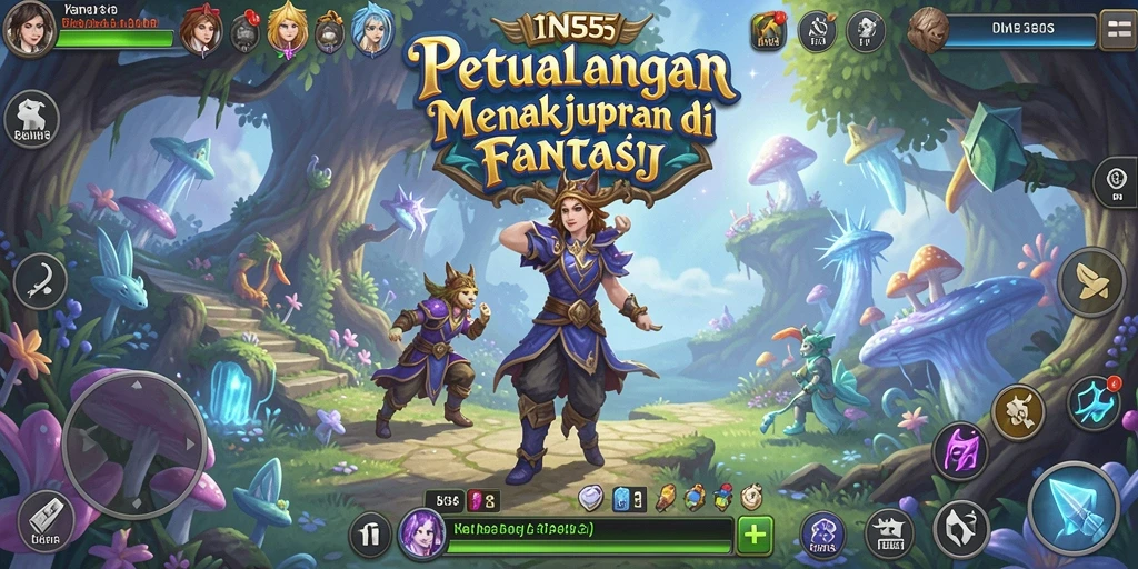 Tangkapan layar utama INS55 menampilkan pemain menjelajahi dunia fantasi yang luas.