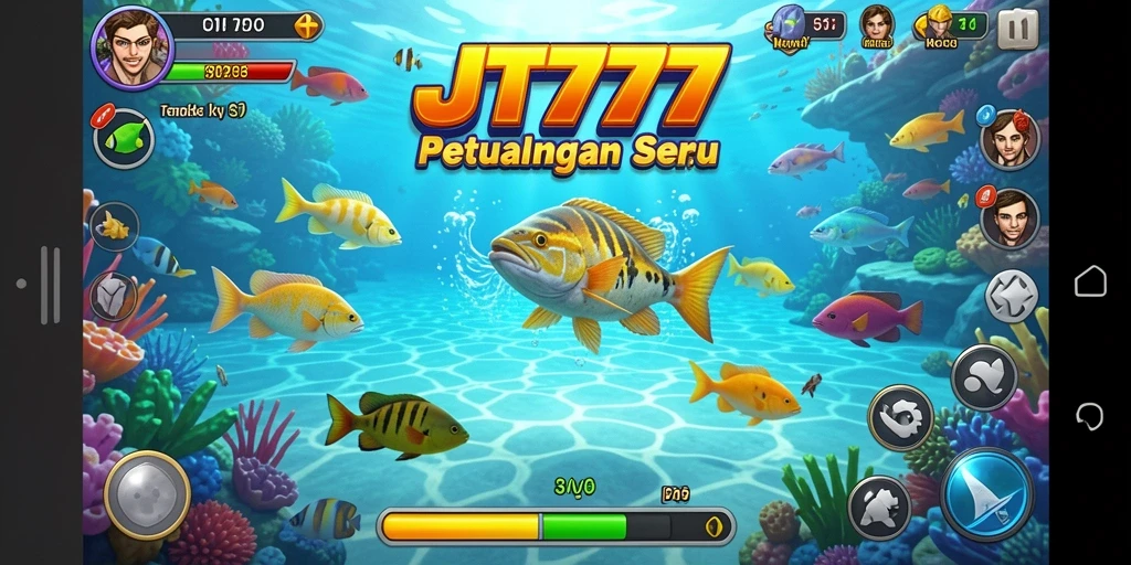 Tampilan gameplay seru JT777 dengan aksi menembak ikan.