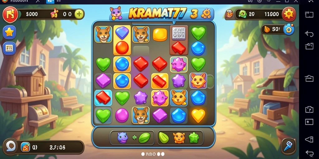 Tampilan screenshot KRAMAT77 dengan gameplay Match-3 yang seru.
