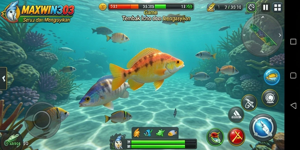 Screenshot gameplay MAXWIN303 dengan aksi menembak ikan yang seru.