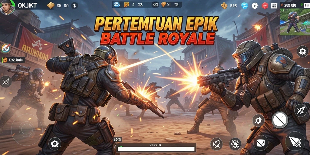 Screenshot gameplay OKJKT menampilkan aksi seru di arena Battle Royale.
