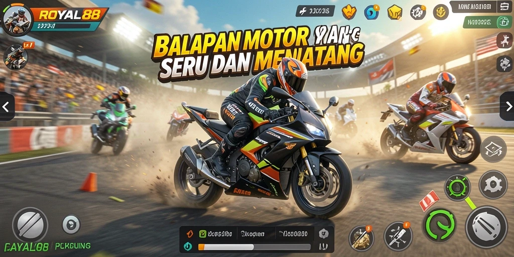 Tampilan gameplay seru di balapan motor ROYAL88.