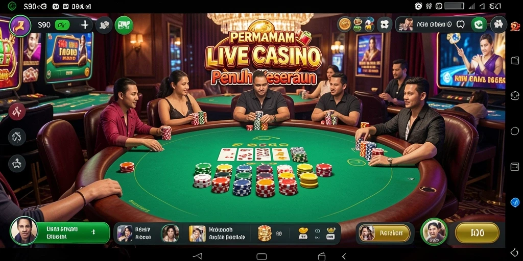 Screenshot gameplay S80 menampilkan dealer profesional dan suasana kasino yang mendebarkan.